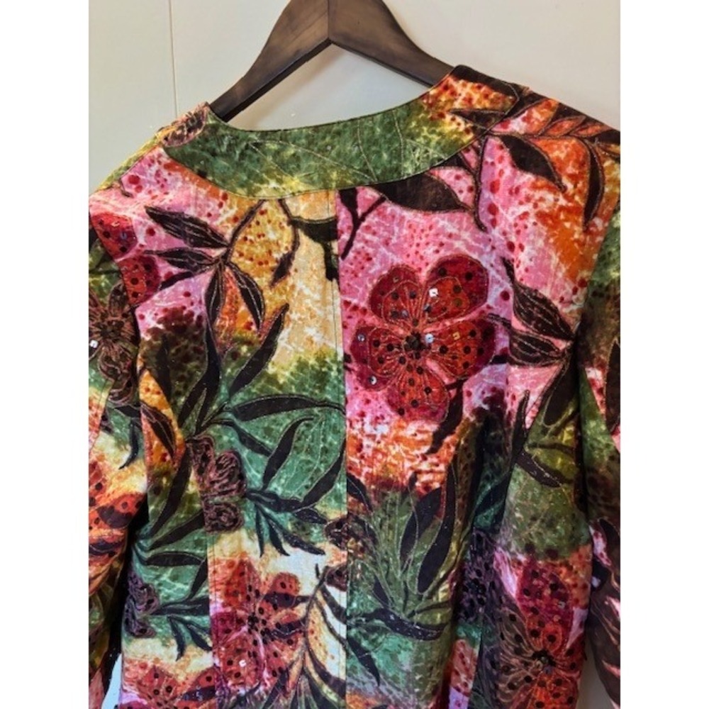 Chico's "Donya" Shimmering Flora Sequin Jacket Green Orange Pink Size 2 - Picture 6 of 11